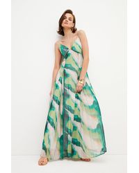 Karen Millen - Petite Watercolour Crinkle Godet Maxi Dress - Lyst