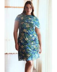 WOVCOR - Floral Print Draped Crew Neck Mini Dress - Lyst