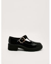 Nasty Gal - Patent Faux Leather Chunky T Bar Flat Shoes - Lyst