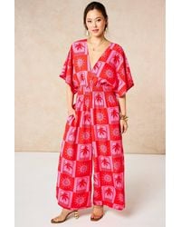 SARTA - Palm Tree Checkerboard V Neck Jumpsuit - Lyst