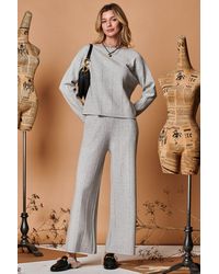 Jolie Moi - Round Neck Vertical Line Knit Top - Lyst
