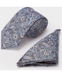 Burton - 1904 Blue And Neutral Paisley Silk Tie And Pocket Square Set - Lyst