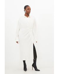 Karen Millen - Plus Size Viscose Crepe Long Sleeve Woven Midi Shirt Dress - Lyst