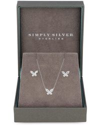 Simply Silver - Sterling Silver 925 Cubic Zirconia Butterfly Jewellery Set - Gift Boxed - Lyst