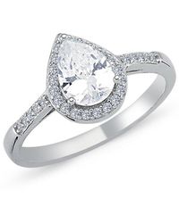 Jewelco London - Silver Pear Cz Shoulder-set Halo Solitaire Engagement Ring - Arn139 - Lyst