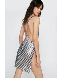 Nasty Gal - Checkerboard Print Chainmail Cowl Mini Dress - Lyst