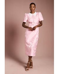 Coast - Puff Sleeve Collared Jacquard Midi Dress - Lyst