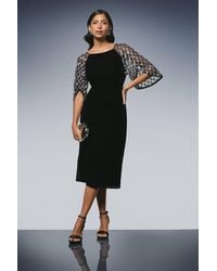 Wallis - Sequin Sleeve Square Neck Velvet Midi Dress - Lyst