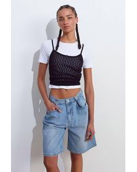 Dilvin - Textured Crop Cami Blouse With Bow Detail - Lyst