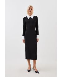 Karen Millen - Jersey Cotton Poplin Midi Collar Dress - Lyst