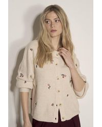 Apricot - Soft Ribbed Knit Floral Embroidered Cardigan - Lyst