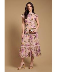 Oasis - Printed Chiffon Lace Insert Dress - Lyst