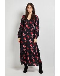 Dorothy Perkins - Butterfly Sweetheart Neck Frill Tier Detail Long Sleeve Maxi Dress - Lyst