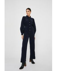 Warehouse - Cord Puff Sleeve Button Front Jumpsuit - Lyst