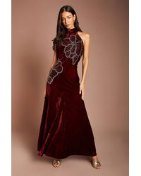Coast - Velvet Halter Neck Embellished Floral Maxi Dress - Lyst