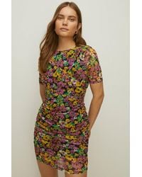 Oasis - Floral Mesh Ruched Mini Dress - Lyst