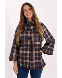 Love Lace - Stylish Timeless Checkered Stand Collar Coat - Lyst