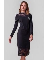 Enorsia - Lace Detail Long Sleeve Midi Dress - Lyst