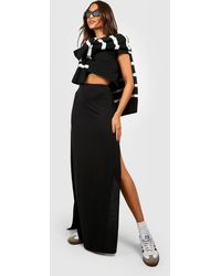 Boohoo - Basic Solid Black High Waisted Split Maxi Skirt - Lyst