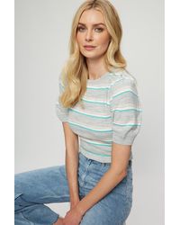 Dorothy Perkins - Grey Mint Puff Sleeve Knitted Tee - Lyst