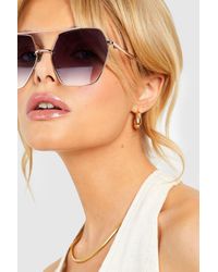Boohoo - Oversized Gold Frame Sunglasses - Lyst