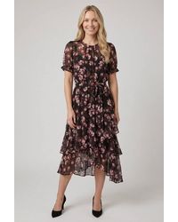 Izabel London - Floral Mesh Layer Asymmetric Midi Dress - Lyst