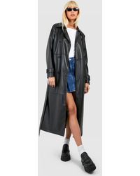 Boohoo - Belted Faux Leather Trench Coat - Lyst