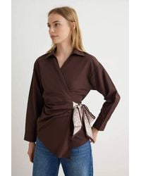 WOVCOR - Collared Long Sleeve Wrap Detail Blouse - Lyst