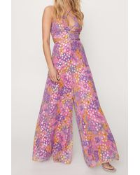 Nasty Gal - Metallic Floral Strappy Back Jumpsuit - Lyst