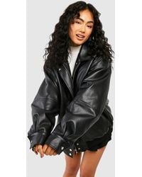 Boohoo - Oversized Collar Faux Leather Jacket - Lyst