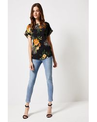 Dorothy Perkins - Black Floral Print Button Detail T-shirt - Lyst