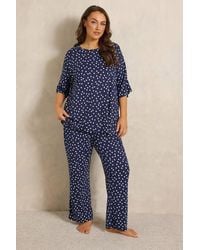 Evans - Premium Polka Dot Short Sleeve & Wide Leg Trousers Pyjamas - Lyst