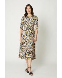 MAINE - Floral Print 3/4 Sleeve Midi Dress - Lyst