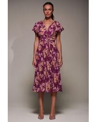 Jolie Moi - Printed Ruffle Detail Pleated Chiffon Midi Dress - Lyst