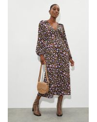 Dorothy Perkins - Tulip Print Ruffle Shoulder Wrap Midi Dress - Lyst