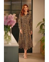 Izabel London - Animal Print Tie Waist Midi Shirt Dress - Lyst