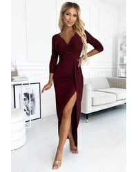 Love Lace - Glitter Wrap 3/4 Sleeve Maxi Dress With Slit - Lyst