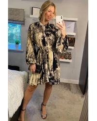 CY - Leopard Scarf Print Full Pleated Shirt Dress - Lyst