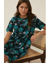 Oasis - Palm Print Trapeze T-shirt Dress - Lyst