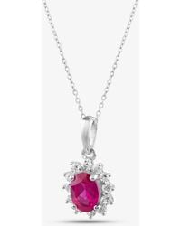 T.H.Baker - 9Ct Oval Cut Ruby & Cubic Zirconia Halo Necklace D152307Wr - Lyst