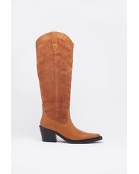 Warehouse - Leather & Suede Knee High Western Boot - Lyst