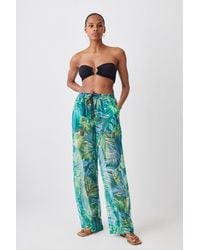 Karen Millen - Tropical Printed Wide Leg Beach Trousers - Lyst