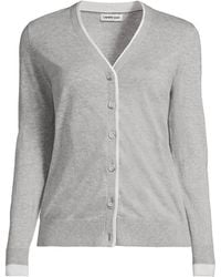 Lands' End - Double Trim Cotton Cardigan - Lyst