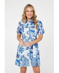 Izabel London - Abstract Short Puff Sleeve Short Dress - Lyst