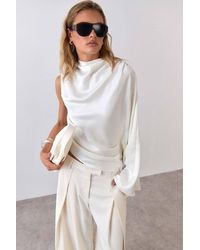 Warehouse - Premium Draped Satin Cape Top - Lyst