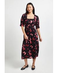 Dorothy Perkins - Petite Square Neck Frill Detail Puff Sleeve Midi Dress - Lyst