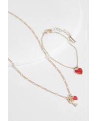 Boohoo - Heart Necklace And Bracelet Set - Lyst