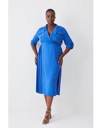 Karen Millen - Plus Size Soft Tailored Lace Up Pleated Shirt Dress - Lyst