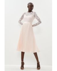 Coast - Lace Top Pleat Skirt Midi Dress - Lyst