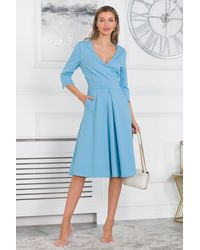 Jolie Moi - Paige 3/4 Sleeve Wrap Dress - Lyst